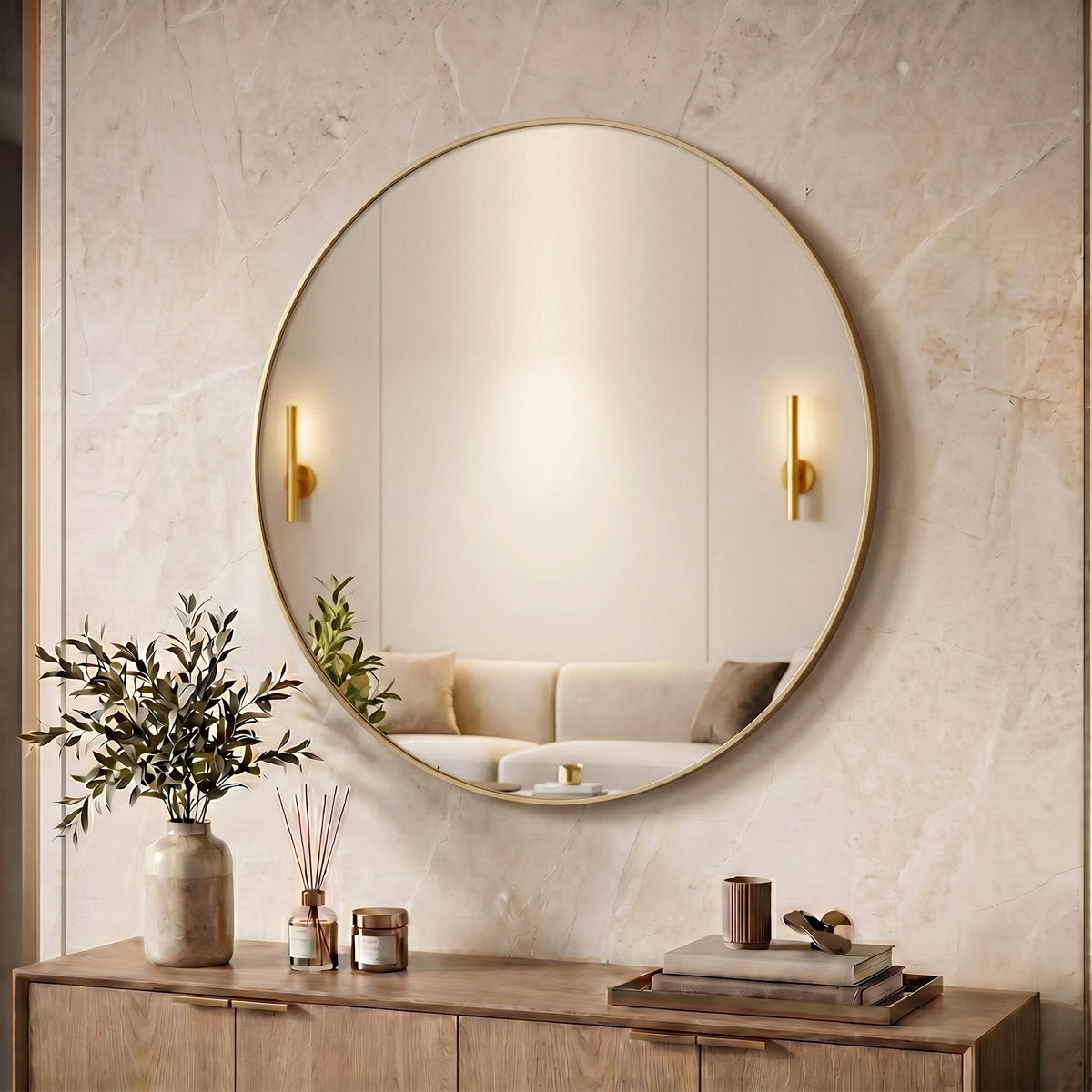 Aluminum Frame Round Wall Mirror, Modern Circle Mirror for Bathroom Vanity, Entryway, Living Room