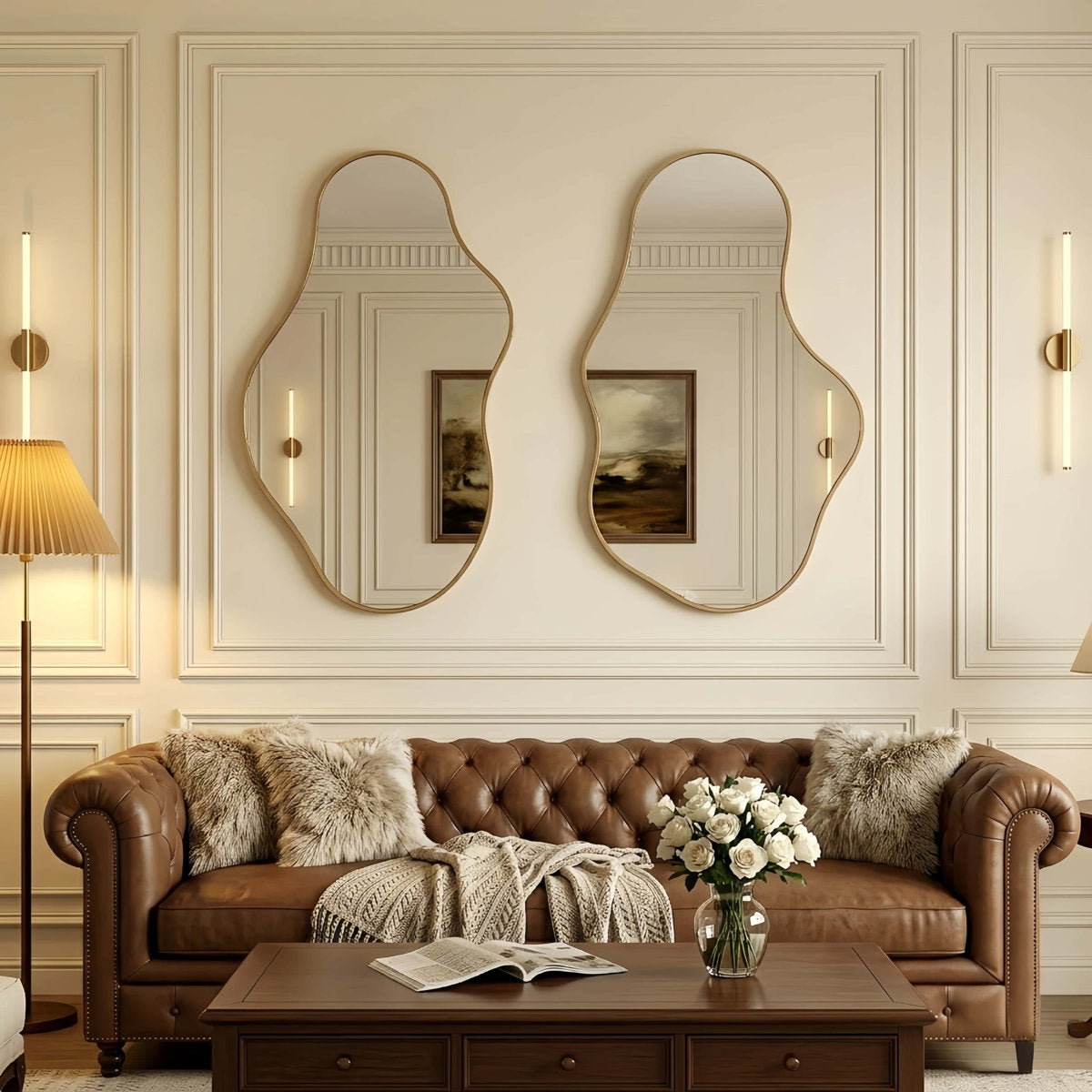 Irregular Aluminum Alloy Framed Wall Mirror Asymmetrical Wall Mirror Set (Set of 2)