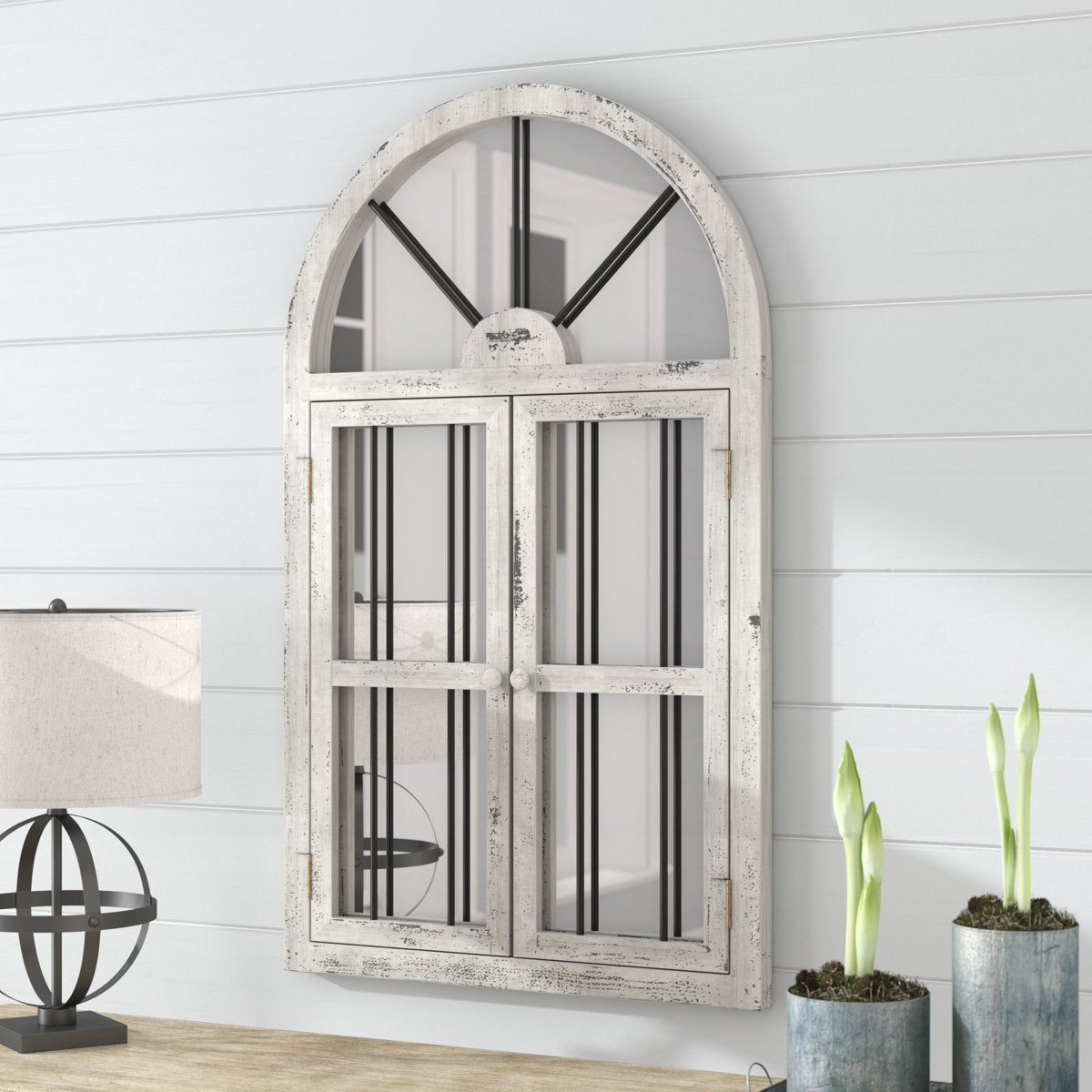 Louise Arch Wood Window Pane Farmhouse Wall Mirror