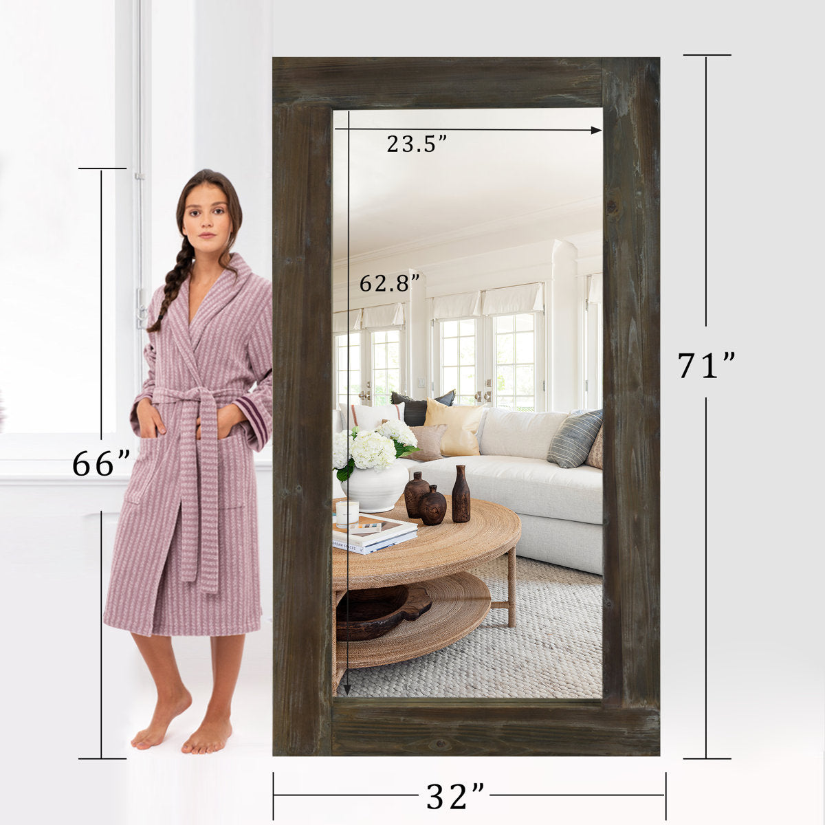 Mateus Distressed Full Length Wall Mirror with Wooden Frame