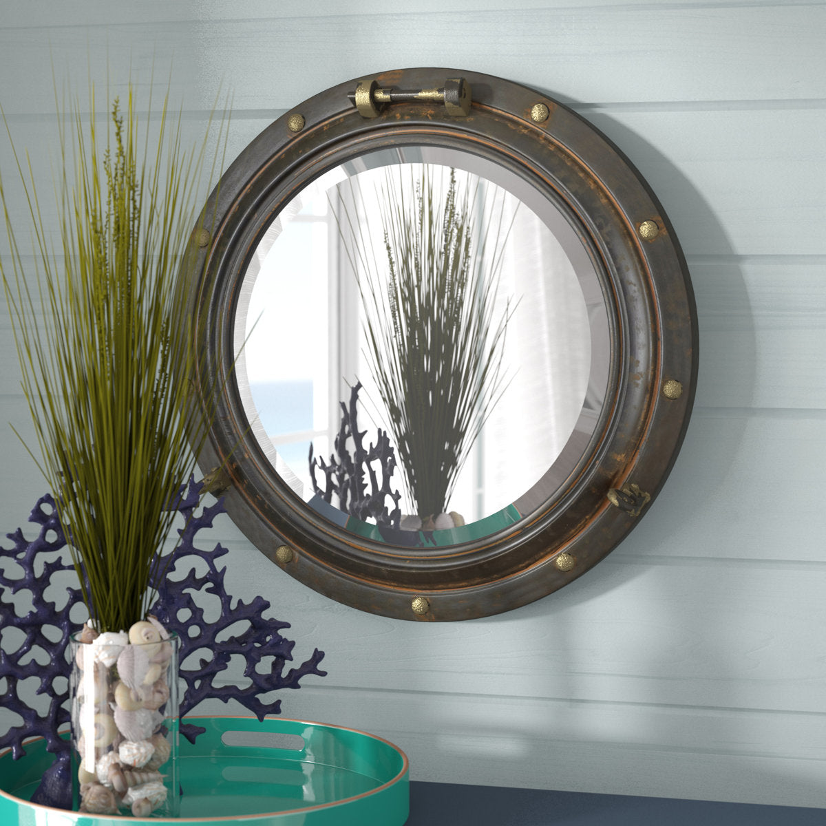 Tyelise Round Metal Porthole Wall Mirror